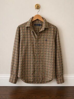 Ralph Lauren Plaid Button Up Shirt Medium Preppy Cotton Blue Label